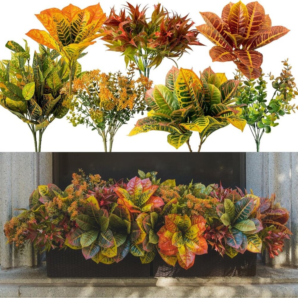 12 Bunches Artificial Fall Flowers, Fake Plants Outdoor, Fake Bushes UV Resistan